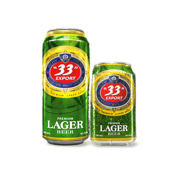33 Export; a green and yellow can coloured beer